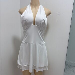 Elegant White Halter Ruffle MiniDress